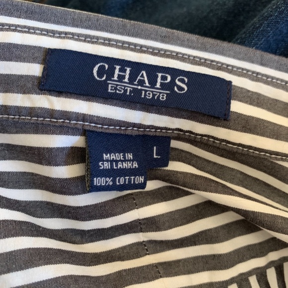 CHAPS WOMEN’S BLOUSE GRAY AND WHITE STRIPPED SIZE L - Picture 5 of 5